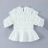 Spring New Style Elegant Ruffled One-shoulder Casual Top Shirt Womens White Off Shoulder Ruffle Waist Short Sleeve Casual OERV
