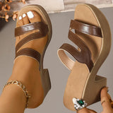 Summer Retro Pu Super Heel Slippers for Women 2025 Non-Slip Solid Wedges Women\'s Slippers Casual Open Toe Slides Female