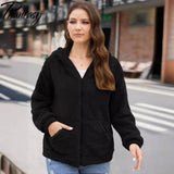 Phantasy Woman Hooded Fleece Coat Womens Casual Jacket Soft Heavy Autumn Winter Solid Hooded Jacket Ladies Outwear Overcoat