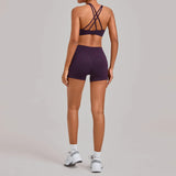 Women's Nude Yoga Sets Sports Cross Beauty Back Bra Hip-lifting Slim Fit Shorts Suits Running Fitness Workout Gym Sets
