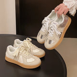 Silver Patchwork Platform Sneakers Women Thick Bottom Lace Up German Training Shoes Woman Spring Autumn Korean Non Slip Flats