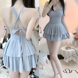 Swimsuit Fairy One-piece Solid Color Conservative Slightly Chubby Slimming Girl Sweet Student Pure Desire Hot Spring Swimsuit
