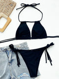 2025 Sexy Tie Side Strappy Halter Bikini Female Swimsuit Women Swimwear Two-pieces Bikini set Hollow out Bathing Suit Swim Lady