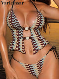 Printed Halter Tankini High Leg Cut Bikini Women Swimwear Female Swimsuit Two-Pieces Bikini Set Bather Bathing Suit Swim V7702