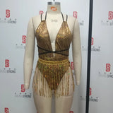 New Shiny One Piece Swimsuit Sexy White Snakeskin Print Deep V Neck Swimwear Backless Bathing Suit Sequin Tassel Skirt Monokini