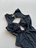2026 New Summer Women Sexy Hollow Out One-piece Suit Swimwear Bodysuit Ring Decor Swimsuit High Waist Push Up Monokini Beachwear