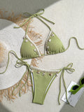 Shell Decoration Halter String Strappy Bikini Women Swimwear Female Swimsuit Two-pieces Bikini Set Ribbed Bathing Suit Swim Lady