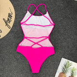 DEKA Women Solid Backless One Piece Swimsuit Sexy Bandage Swimwear Monokini High Cut Bathing Suit Swim Bodysuit