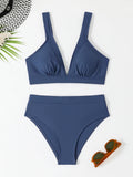 2026 High Waist Bikinis Women V-neck Swimwear Female Sexy Strappy Swimsuit Solid Bathers Bathing Swimming Swim Suit Beachwear
