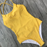 DEKA Women Solid Backless One Piece Swimsuit Sexy Bandage Swimwear Monokini High Cut Bathing Suit Swim Bodysuit