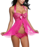 2pcs Set Women Sexy Lace Lingerie Sleepwear Set, For Homewear