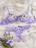Womens Embroidered Bralette Lingerie And Panty Set Floral Design Soft Stretch Fabric Comfortable Everyday Underwear