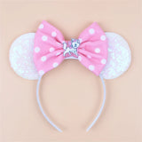 Kawaii Disney Mickey Mouse Ears Headbands For Girls Marie Cat Hairbands Headwear Adults Women Sequined 5" Bows Hair Accessories