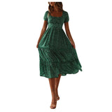 Women'S Summer Dress Fragmented Flower Flare Short Sleeve Casual Flowy Midi Dresses Elegant Temperament Party Vestidos 2024 Hot
