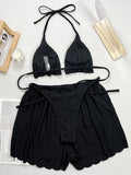 Ruffled Firlled Halter Bikini Women Swimwear Female Swimsuit Three-pieces Bikini Set with Shorts Bathing Suit Swim Beachwear