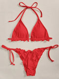Halter String Ruffled Frilled Bikini 2026 Women Swimsuit Female Swimwear Two Pieces Bikini Set Padded Bather Bathing Suit Swim