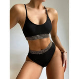 Bikini 2026 Sexy Swimwear Swimsuit Women Pit Striped Gold Wavy Edge Patchwork High Waist Bikinis Set Bathing Suit Beach Bikini