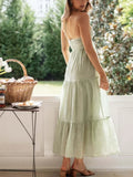 Foridol Backless Sexy Summer Dress for Women Off Shoulder Halter Long Dress Green V Neck Holiday Beach Sundress Party Boho Dress