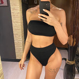 S - XL Bandeau Wrinkled Female Swimsuit High Waist Bikini Women Swimwear Two-Pieces Bikini Set Bather Bathing Suit Swim V5904