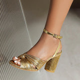 NASBAVI Straps Women's Sandals Summer Shoes Luxury Peep Toe Flip Flops Round High Heels Gold Party Dance Wedding Shoes Ladies