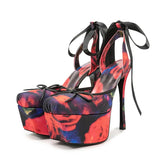New Design Platform Women High Heeled Sandals for Woman's Square Toe Butterfly-Knot Ankle Riband Thin Heels Shoes Mujer Pumps