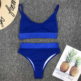 S - XL Sexy Female Swimsuit High Waist Bikini Women Swimwear Two-Pieces Bikini Set Bather Ribbed Bathing Suit Swim Lady V2375