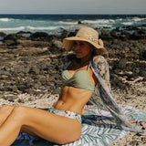 20 Colors Three Piece Bikinis Set Women Sexy Push Up Swimwear Swimsuit Plants Print Bathing Suit Bikini Cover Up Banadores Mujer