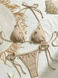 Shell Decoration Ribbed Bikini Women Swimwear Female Swimsuit Two-pieces Bikini Set Halter Strappy Bather Bathing Suit Swim Lady