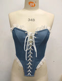 Sexy Imitates Denim Camisole Women Off Shoulder Lace Trim Bandage Cross Slim Fit Fishbone Tank Top 2026 Lady Club Party Vest