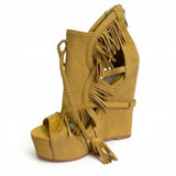 Yellow Suede Tassels Wedges Heel Platform Sandals Back Zipper Women Shoes Peep Toe Party Feast Dating 2026 Zapatos Para Mujere