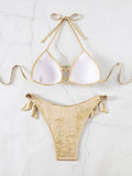 DEKA Ring Metallic Push Up Padded Bra Bathing Suit Beach Wear Women Sexy Thong Bikini Set Silver Gold Biquini Swimwear
