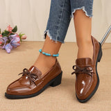 Patent Leather Bowknot Oxford Shoes Women Plus Size 43 Pointed Toe Thick Heel Pumps Woman Elelgant Slip On Pu Leather Shoes 2026