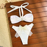 2025 New Sexy Swimsuit Metal Accessories Hollow Bikini Solid Color Tube Top Strap Women's Swimsuit Maillot De Bain 2 Pièce Femme