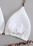 Sexy White Leopard Patchwork Micro Bikini 2026 Women Halter Push Up Bra Hollow Out Thong Swimsuit Bathing Suit Holiday Swimwear