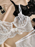 MOYISU French temptation lace big boobs small bra underwear ultra thin set transparent white sensory pure desire underwear