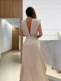 Foridol Women Summer OL Sleeveless Tank Party Dress Deep V Neck Backless Maxi Casual Vestidos De Fiesta Irregular Sexy Dress