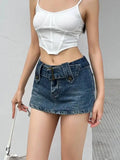 WOMENGAGA Korean Style Spicy Girl Denim Half Body Short Skirt Female Slim Tight Ultra Short A-line Slim Hip Skorts Fashion 3POJ