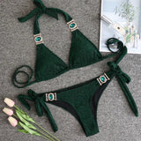 4 Colors Sexy Bikini Women Solid Shining Swimwear Swimsuit Crystal Diamond Female Bandage Halter Beach Bikinis Set Bathing Suit
