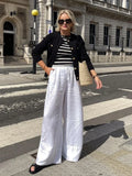 Foridol Cotton Linen White Long Pants Women Spring Summer Casual Wide Leg Pants Pantalones Elastic Waist Sash New Female Pants