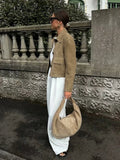 Foridol Casual Brown Jacket Women Autumn Winter Loose Short Buttons Coat Suede New Fashion Jacket Femme Veste