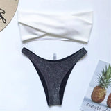 New Sexy Bandeau Shiny Glitter Bikini Women Swimwear Female Swimsuit Two-Pieces Bikini Set Bather Bathing Suit Swim Lady V1109