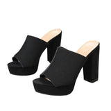 Summer New Women's Square Toe High-heeled Slippers Platform Black Fish Mouth Plus Size Party Shoes