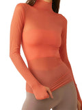 Women Mesh Dot T-shirt Long Sleeve Turtleneck Slim Fit Tee Tops Club Sexy Shirts See Through Cover-ups Smock Summer Fall