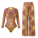 2025 Mesh Swimsuit with Long Pants High Waist Sexy Bathing Suit Swimdress Long Sleeve Beachwear Smart Casual Clothing for Women