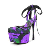 New Design Platform Women High Heeled Sandals for Woman's Square Toe Butterfly-Knot Ankle Riband Thin Heels Shoes Mujer Pumps