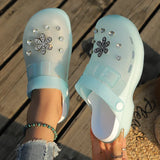Luxury Rhinestone Pink Platform Clogs Shoes Women Crystal Flowers Hollow Out Sandals Woman Anti Slip Thick Bottom Beach Sandles