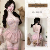 Sexy French Style Light Luxury Sexy With Chest Pads Pure Desire Floral Print Dress Backless Deep V Sleeveless Dress Elegant MO9K