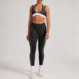 Women's Yoga Sets Sports Fitness V-Neck Halter Sports Bra Color-Block Hip-lifting Pants Suits Running Training Workout Gym Sets