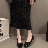 Fashion Silver Bling Low Top Single Shoes for Women New Low Heels Bow-Knot Single Shoes Ladies Hot Sale Plu Size Shoes Mujer