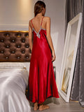 Elegant Womens Long Nightgown Sexy V Neck Lace  Sleepwear Women Solid Fashion Dress for Home or Bridal Shower